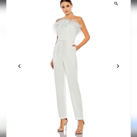 Mac Duggal Feather Trim Strapless Jumpsuit White Size 046